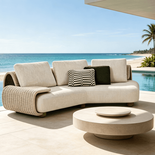 Modern Outdoor Sofa with Woven Rope Frame