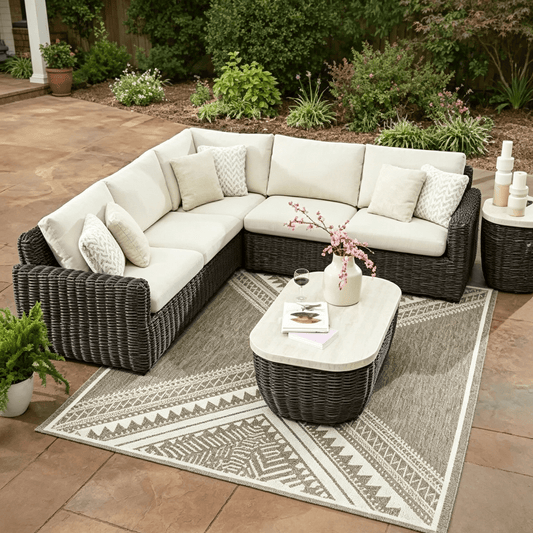 L-Shape Outdoor Sectional Sofa with Wicker Base