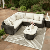 L-Shape Outdoor Sectional Sofa with Wicker Base
