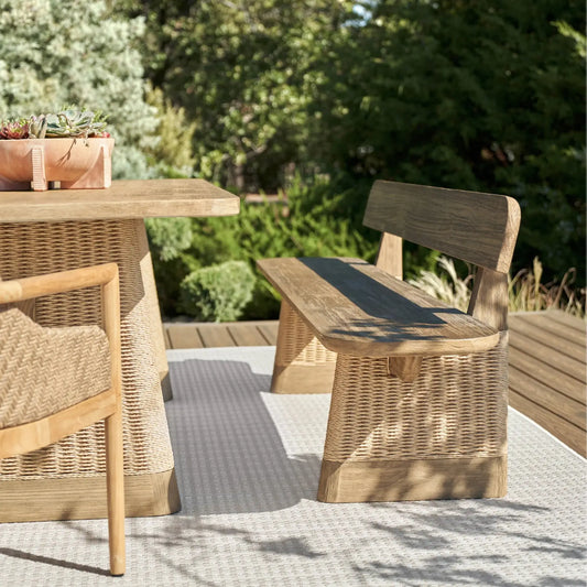 Outdoor Dining Bench with Backrest and Wood Legs