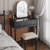 Black Vanity Set with LED Mirror and Cushioned Stool