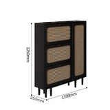 Modern Black Shoe Cabinet with Flip-Down Rattan Doors