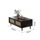 Modern Black Coffee Table with Rattan Drawers