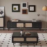 Modern Black Coffee Table with Rattan Drawers