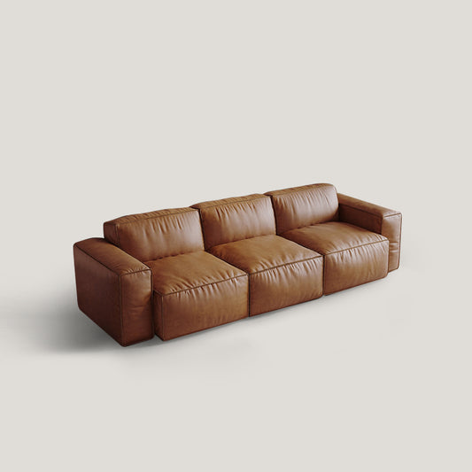 Modular Brown Leather Sofa - 3 Seater