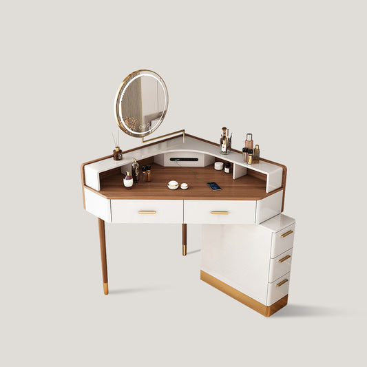 Corner Makeup Vanity Table Set with 5 Drawers