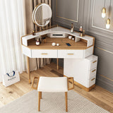 Corner Makeup Vanity Table Set with 5 Drawers