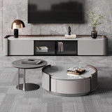 Gray Stone Modern Round Coffee Table TV Stand