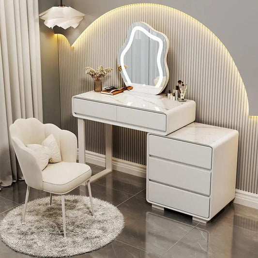 White Makeup Vanity with Cushioned Stool