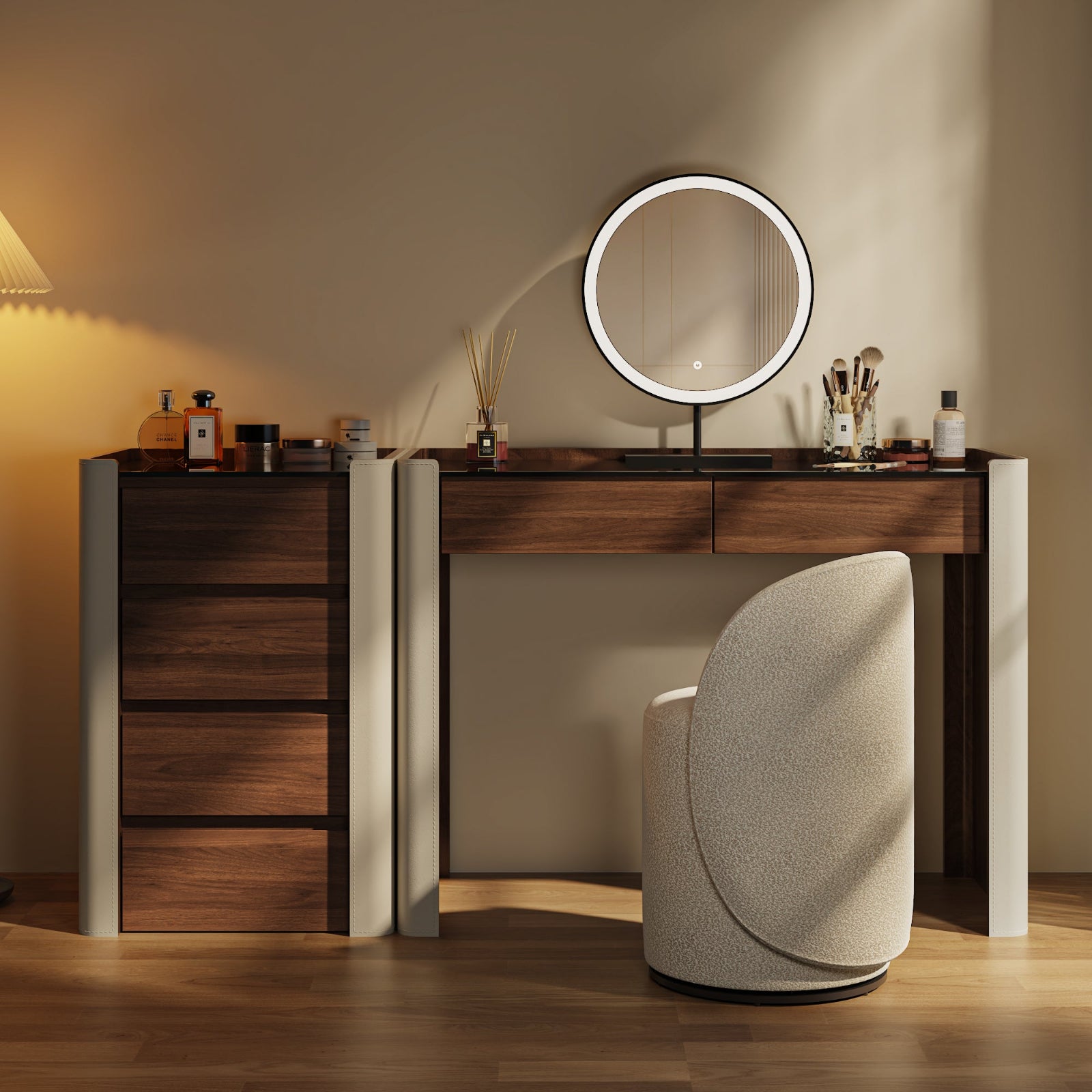 modern dressing table set Modern Blue Makeup Vanity Set Retracted Dressing Table Cabinet&Stool&Mirror Included