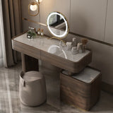 Mid-century Modern Makeup Vanity Table with Marble Top and LED Mirror