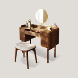 Mid-Century Modern Makeup Vanity with Rotating Mirror and Stool