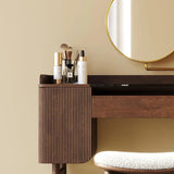 Mid-Century Modern Makeup Vanity with Rotating Mirror and Stool