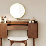 Mid-Century Modern Makeup Vanity with Rotating Mirror and Stool