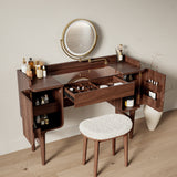 Mid-Century Modern Makeup Vanity with Rotating Mirror and Stool