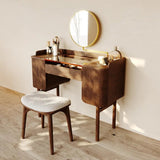 Mid-Century Modern Makeup Vanity with Rotating Mirror and Stool