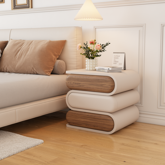 Modern Minimalist Nightstand with 3 Wooden Drawers