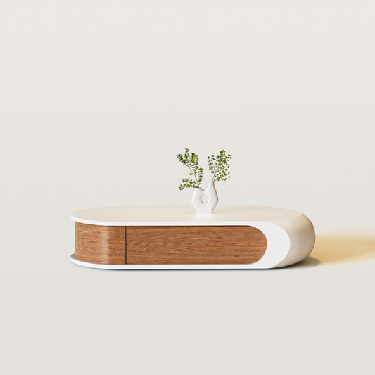 Modern Pebble Curved Coffee Table with Storage