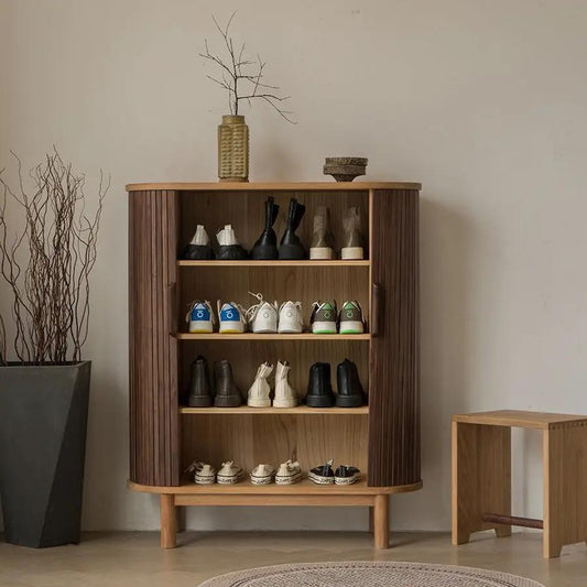 Mid-Century Modern Shoe Storage Cabinet with Sliding Doors