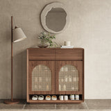Rattan Solid Wood Shoe Cabinet Storage