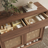 Rattan Solid Wood Shoe Cabinet Storage