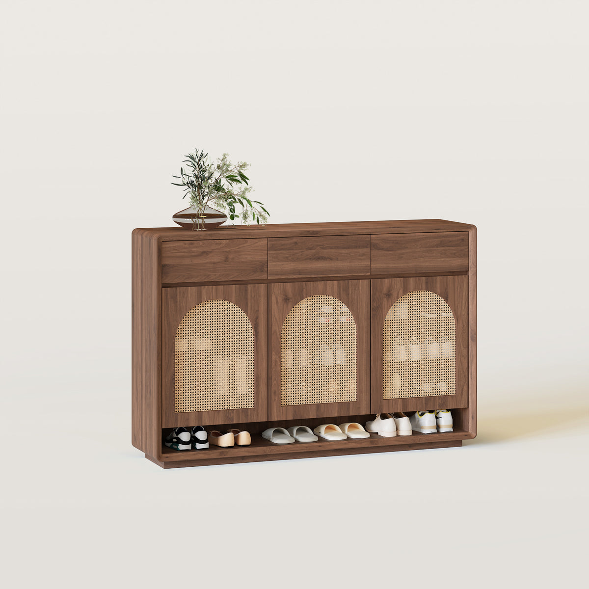 Rattan Solid Wood Shoe Cabinet Storage