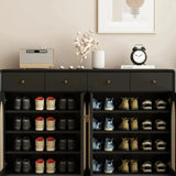 Retro Rattan Entryway Shoe Storage Cabinet