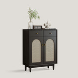 Retro Rattan Entryway Shoe Storage Cabinet