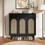 Retro Rattan Entryway Shoe Storage Cabinet
