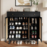 Retro Rattan Entryway Shoe Storage Cabinet