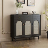 Retro Rattan Entryway Shoe Storage Cabinet