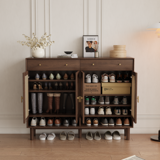 Brown Solid Wood Shoe Storage Cabinet