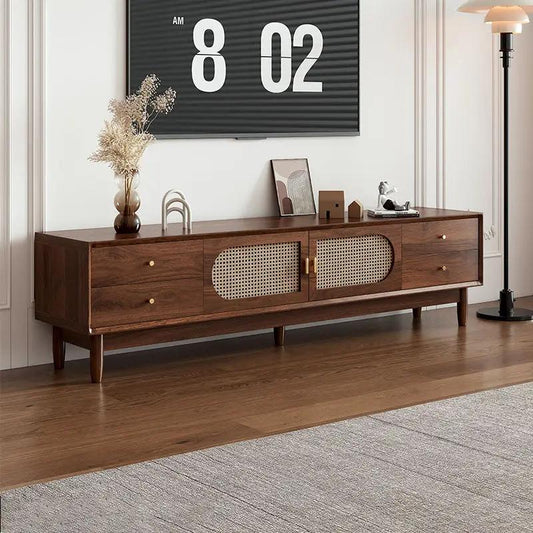 Modern Rattan Wood TV Stand with Storage