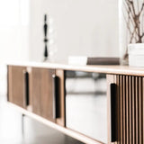 Modern Sleek Curved TV Stand with Waveform Panel