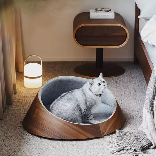 Wooden Pet Bed Cozy Cat Cave Bed