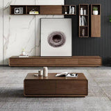 Rectangular Wood Walnut Coffee Table with Storage