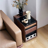 Narrow Walnut Nightstand Beside Table with Light