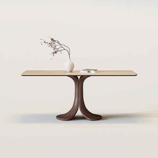 Walnut Colored Veneer Matte Rock Dining Table