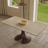 Walnut Colored Veneer Matte Rock Dining Table