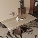 Walnut Colored Veneer Matte Rock Dining Table