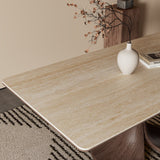 Walnut Colored Veneer Matte Rock Dining Table