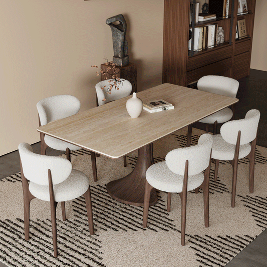 Walnut Colored Veneer Matte Rock Dining Table