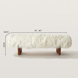High-End Fluffy Sheepskin Covered Bench with Walnut Base