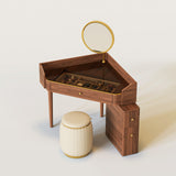 Glass Rock Panel Makeup Vanity with Integrated Storage Cabinet