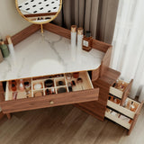 Glass Rock Panel Makeup Vanity with Integrated Storage Cabinet