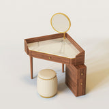 Glass Rock Panel Makeup Vanity with Integrated Storage Cabinet