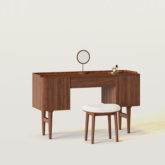 Mid-Century Wooden Makeup Vanity Set Dressing Table