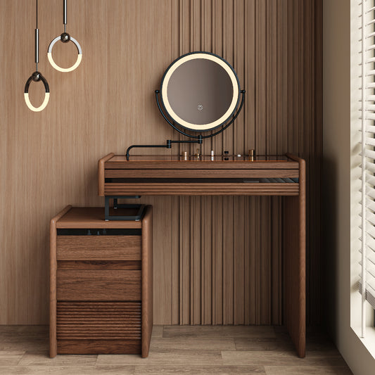 Mid-century Makeup Vanity with Integrated Storage Chest Set