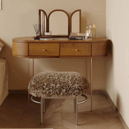French Retro Makeup Vanity with Triple Folding Mirror