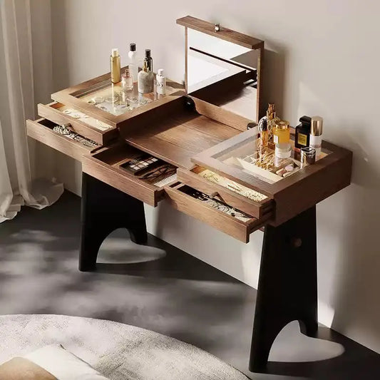 Bedroom Flip Style Makeup Vanity with Glass Tabletop